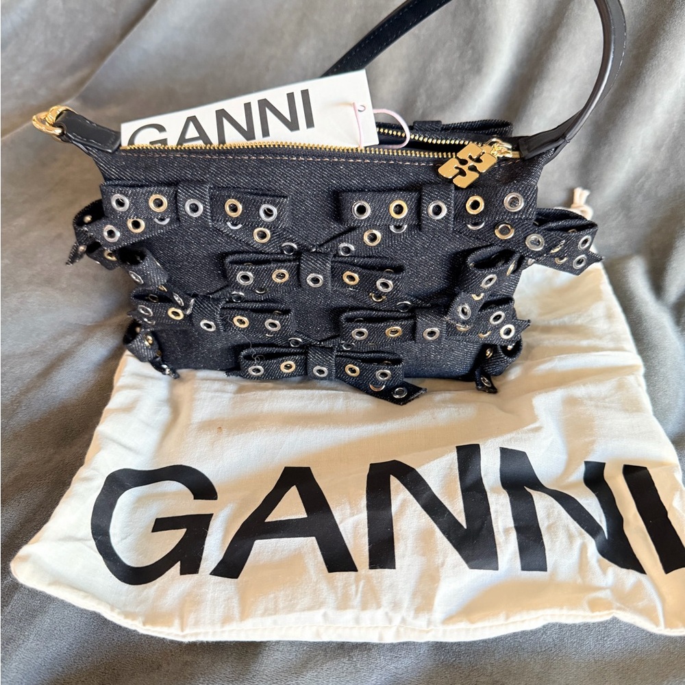 Ganni Black Eyelet-Accented Shoulder Bag